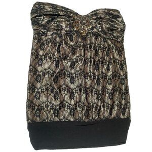 Vintage Y2K Daytrip Shirt Size M Strapless Sheer Floral Lace Tube Top Beaded NOS